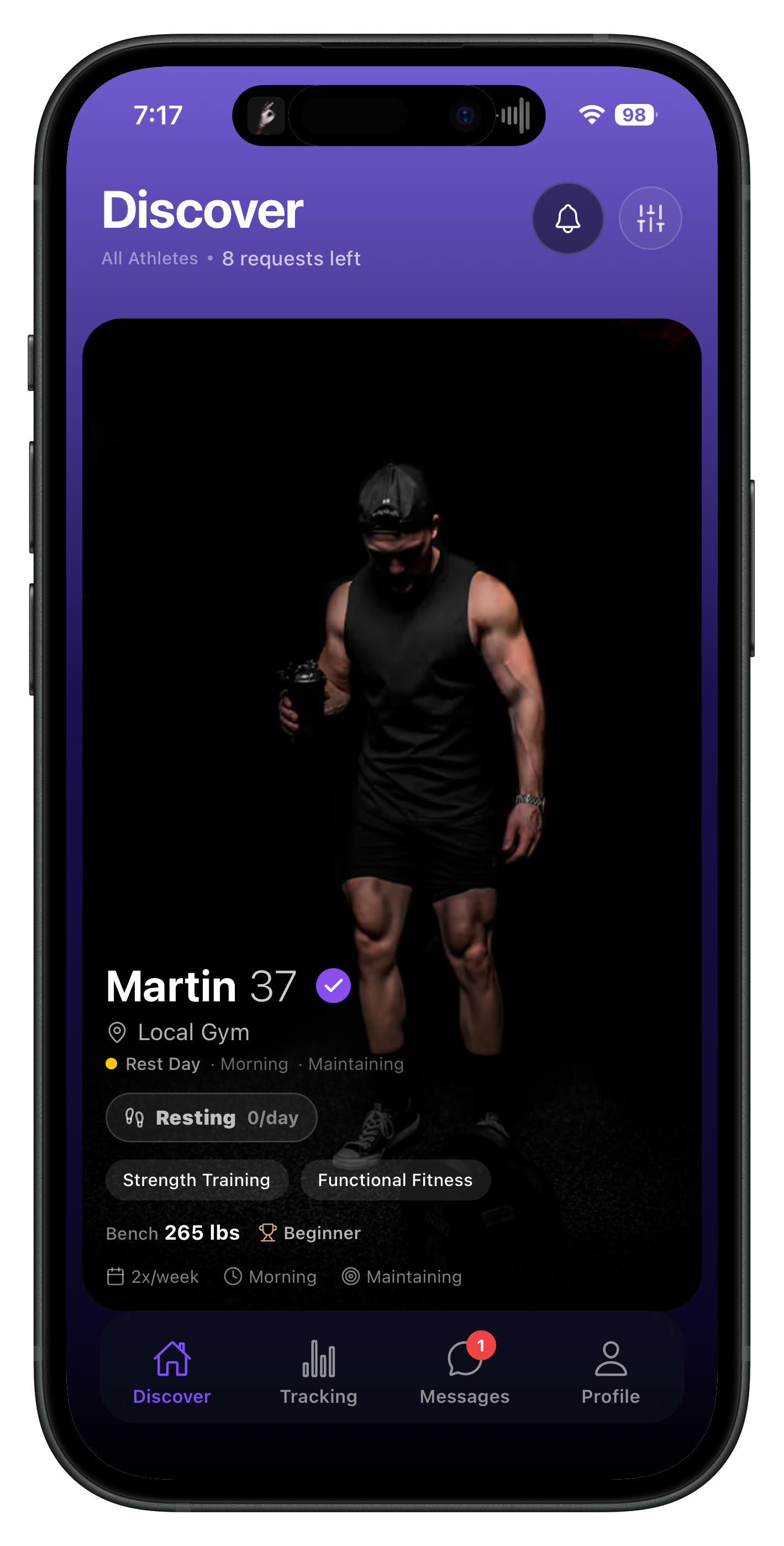 Heda discover screen featuring a male athlete