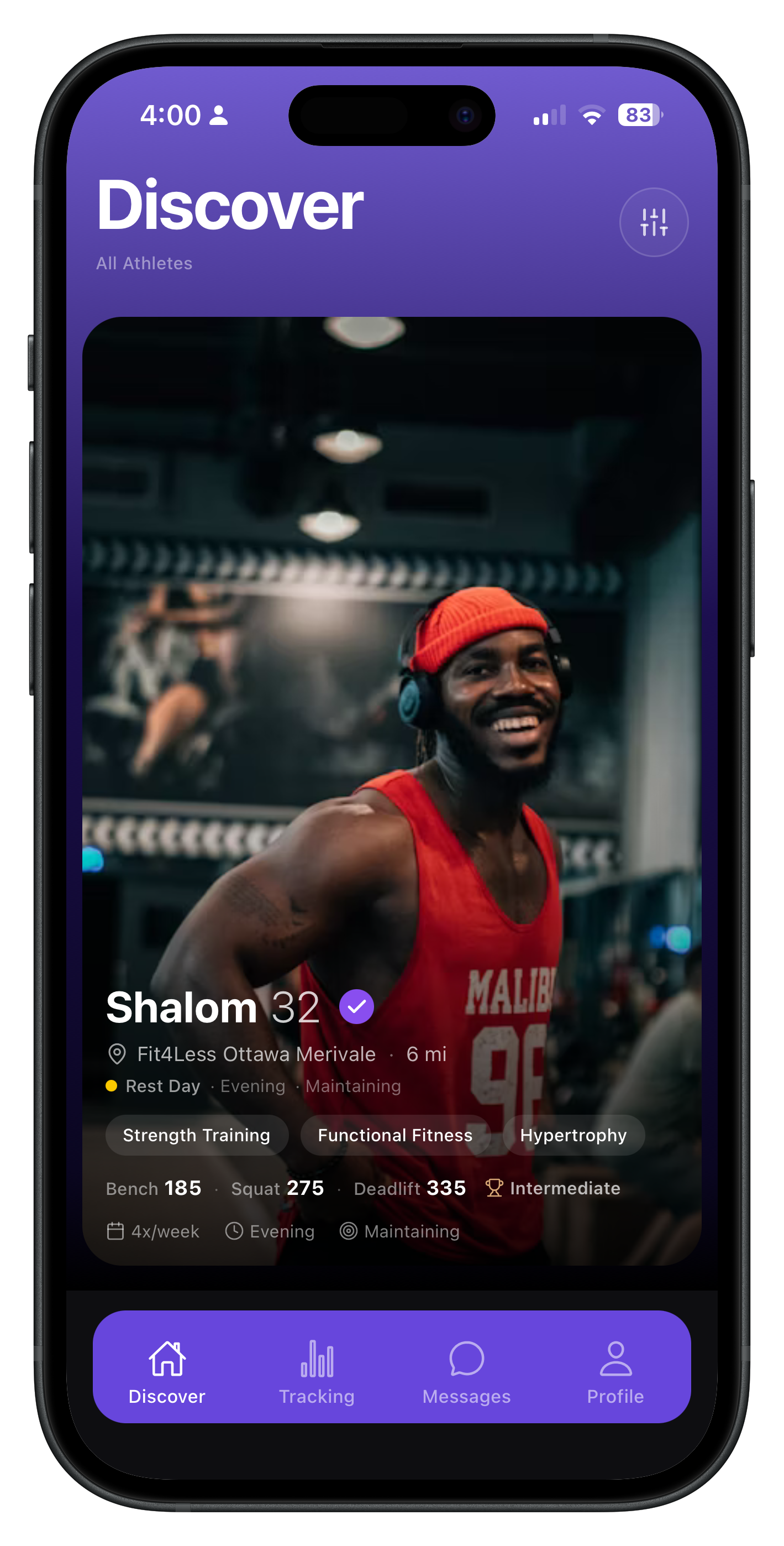 Heda discover screen featuring a male athlete